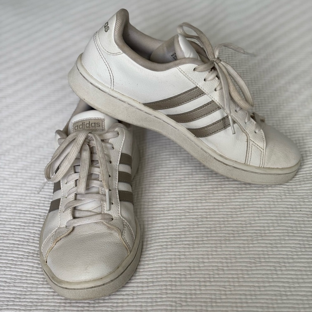 Adidas Grand Court White and Platin Metallic Sneakers (8) - Picture 3 of 10